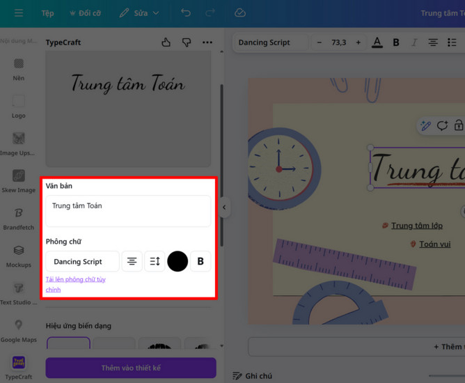 Nhập văn bản và chọn phông chữ trong TypeCraft
