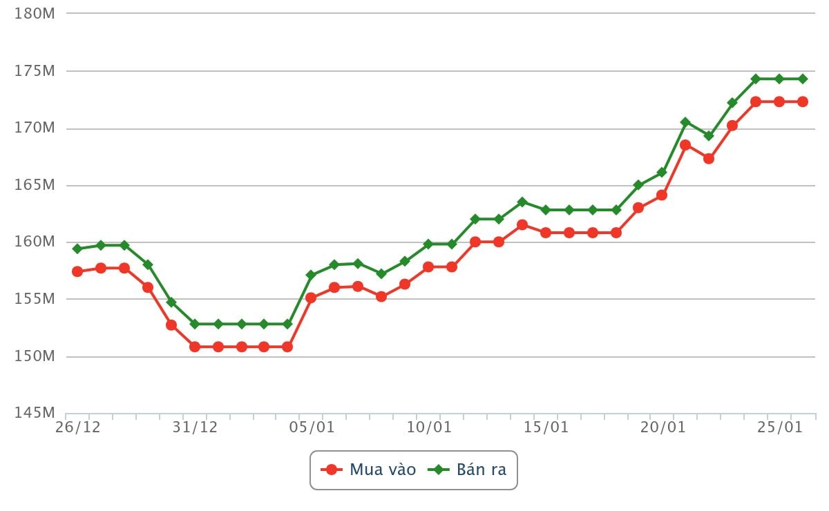 Biểu đồ giá vàng 30 ngày gần nhất