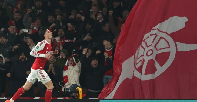Kai Havertz ăn mừng bàn thắng quyết định vào lưới Chelsea tại bán kết EFL Cup.