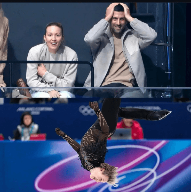 Vợ chồng Novak Djokovic kinh ngạc trên khán đài trước màn trình diễn của Ilia Malinin