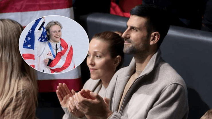 Ilia Malinin thực hiện cú nhảy lịch sử tại Olympic 2026 dưới sự chứng kiến của Novak Djokovic