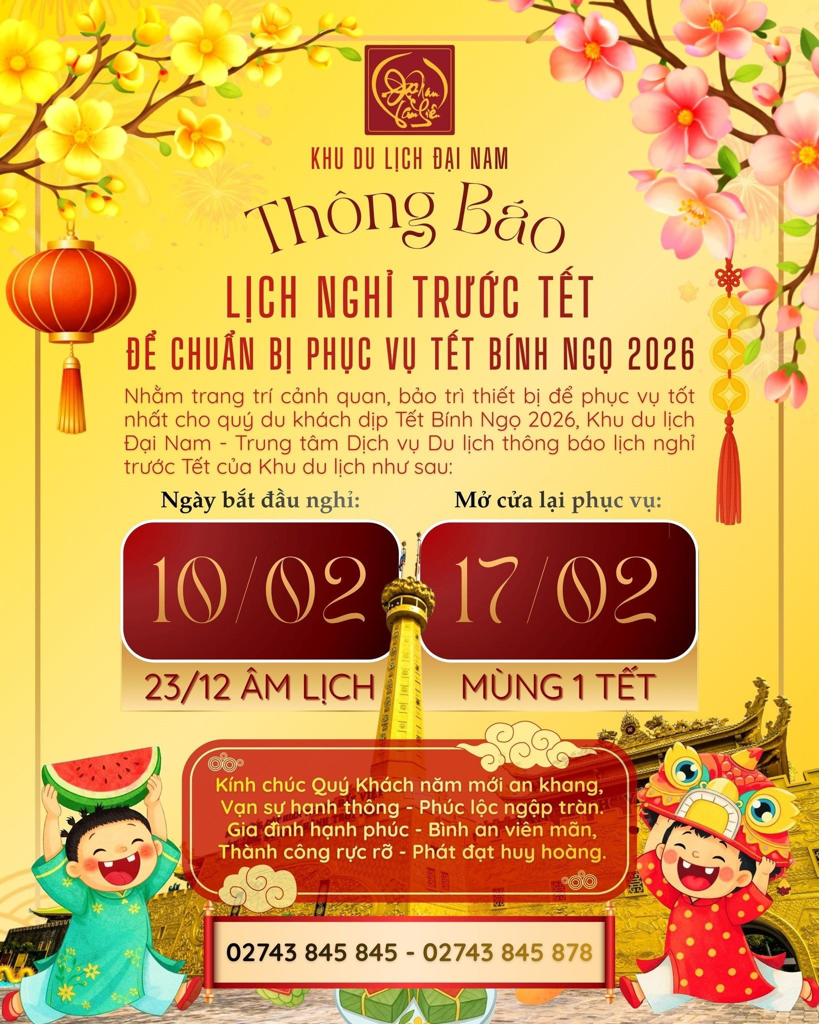 Công tác bảo trì tại KDL Đại Nam chuẩn bị cho dịp Tết Bính Ngọ.