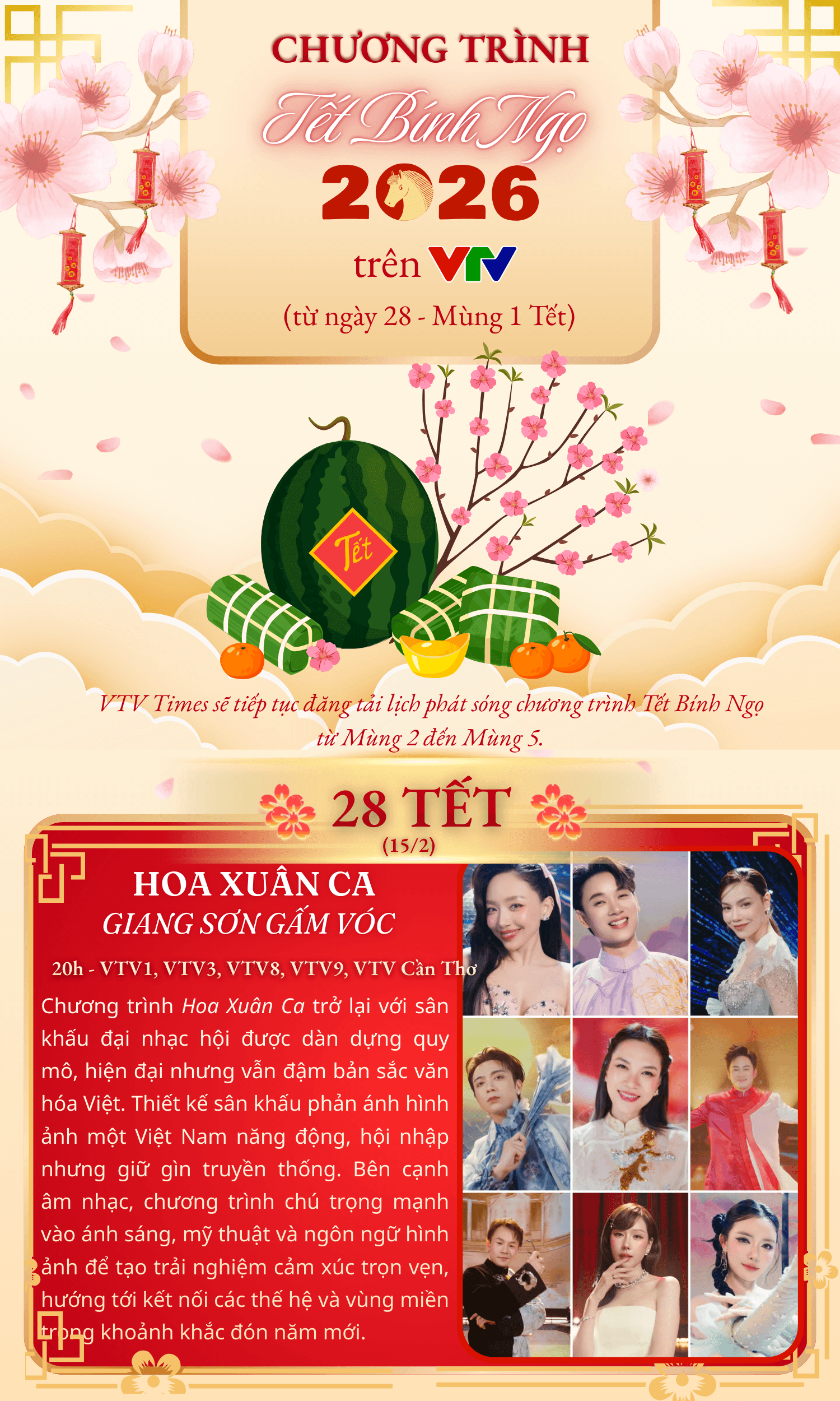 Lịch phát sóng chương trình Tết trên VTV ngày 28 Tết