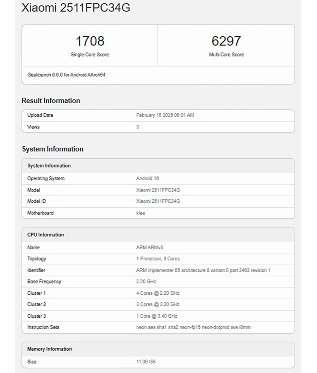 Điểm hiệu năng Geekbench của POCO X8 Pro