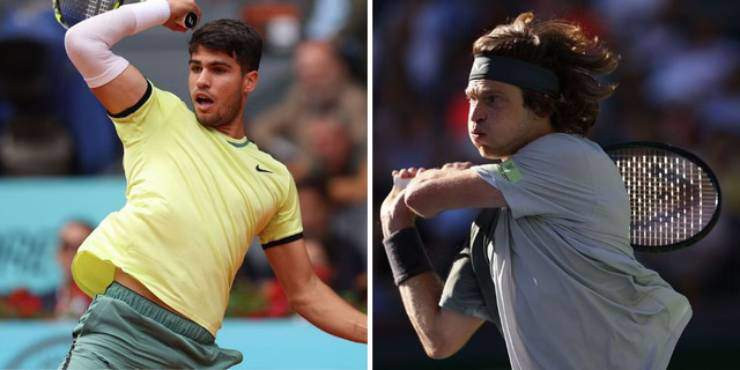 Rublev (bên phải) chơi rất tốt ở Qatar Open, nhưng Alcaraz (bên trái) là số 1 thế giới