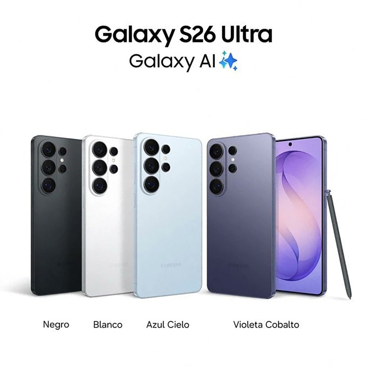 Poster quảng cáo Galaxy S26 Ultra với 4 màu sắc