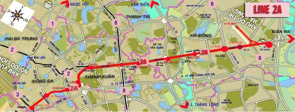 Vị trí và hướng tuyến metro Cát Linh - Hà Đông hiện hữu