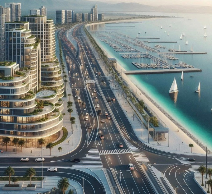 Phối cảnh dự án khu đô thị ven vịnh Cam Ranh quy mô 1.254ha với kiến trúc hiện đại.