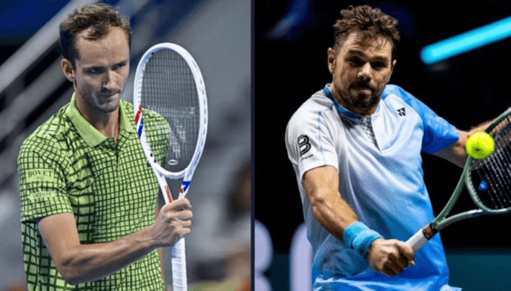 Medvedev (bên trái) so tài với Wawrinka (bên phải) lần thứ 6