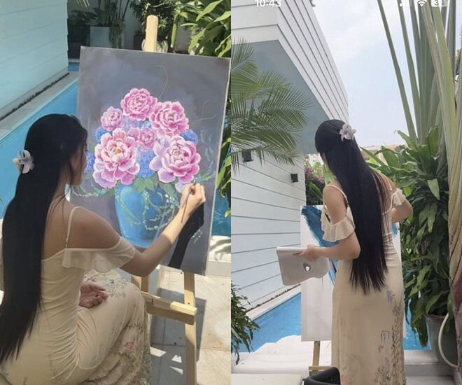 Lọ Lem trổ tài đánh đàn và vẽ tranh trong không gian sống yên bình.