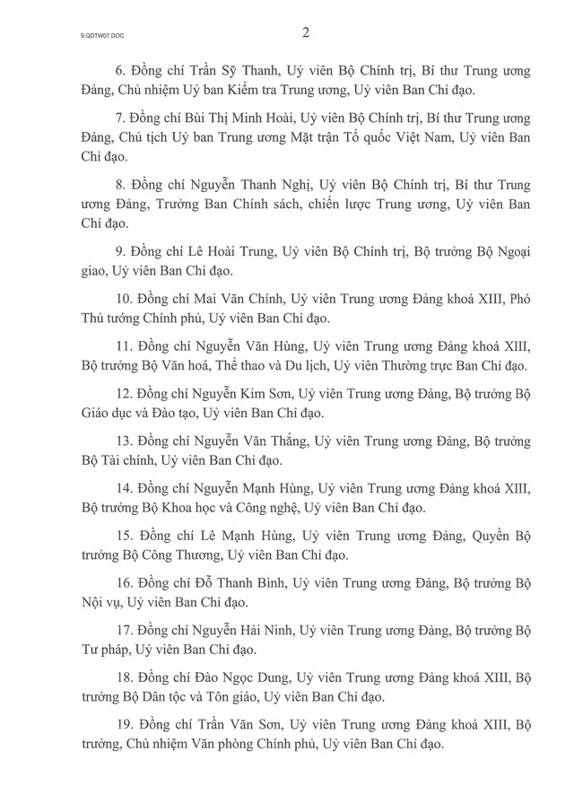 Quyết định số 07-QĐ/TW: Thành lập Ban Chỉ đạo Trung ương về phát triển văn hóa Việt Nam- Ảnh 3.