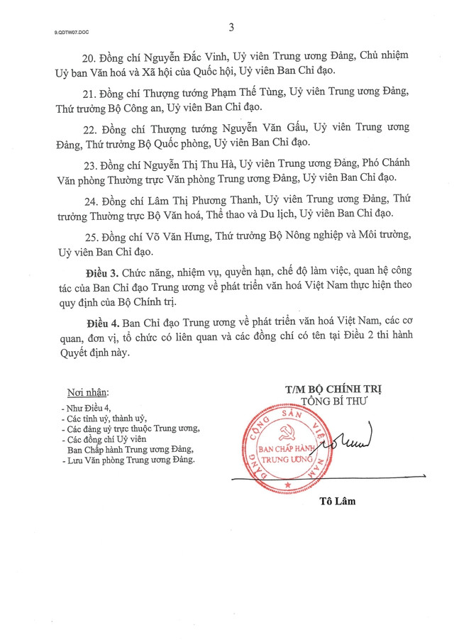 Quyết định số 07-QĐ/TW: Thành lập Ban Chỉ đạo Trung ương về phát triển văn hóa Việt Nam- Ảnh 4.