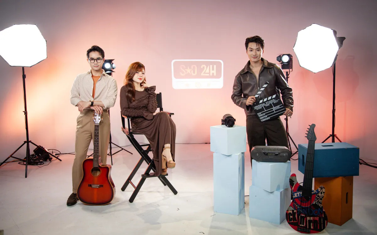 Ba MC Thái Trang, Ngọc Thịnh và Châu Khang của bản tin SAO 24H