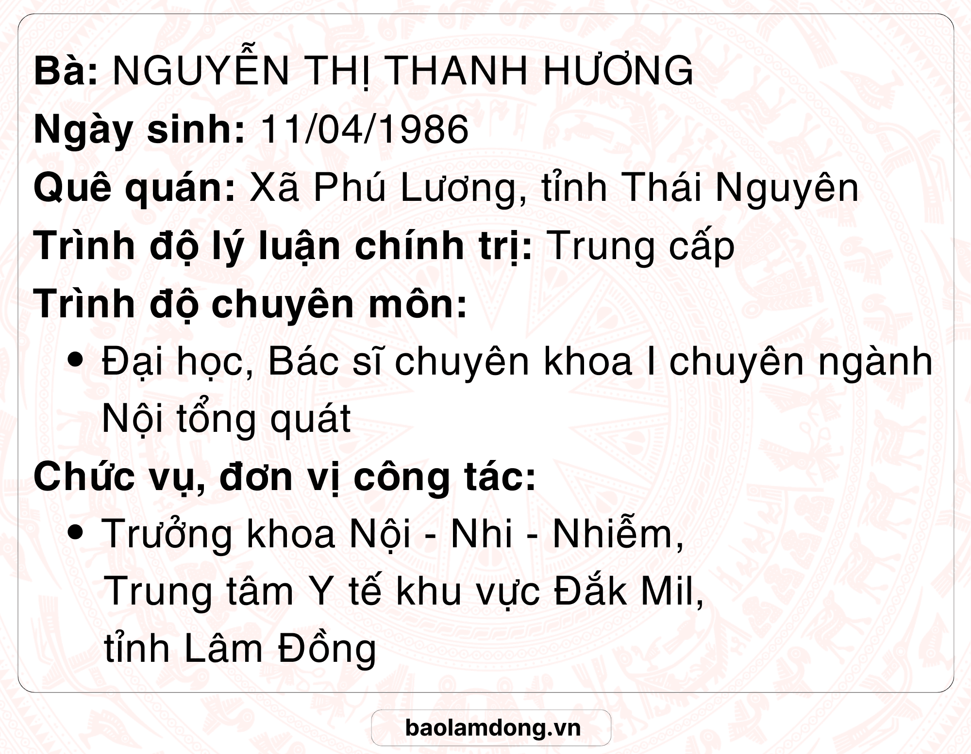 Bà Nguyễn Thị Thanh Hương info