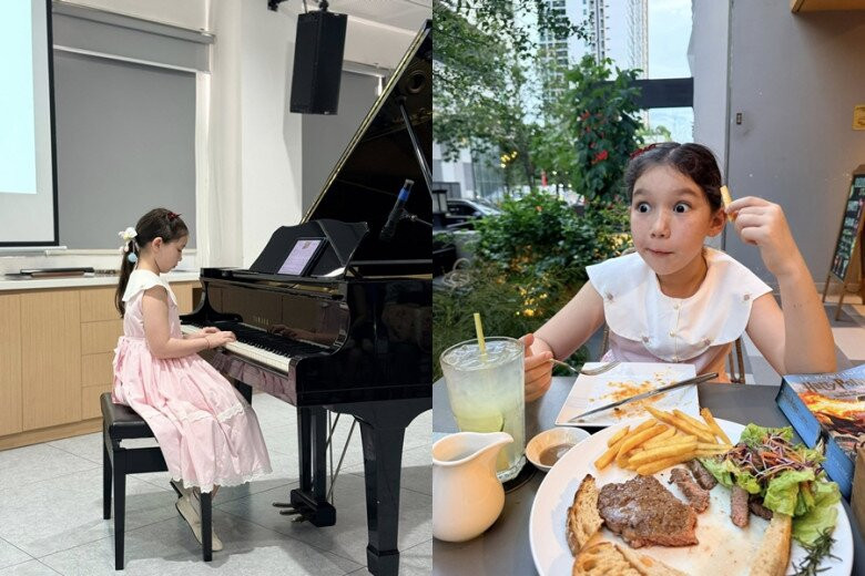 Con gái Myla của siêu mẫu Hà Anh trong buổi biểu diễn tại trường.