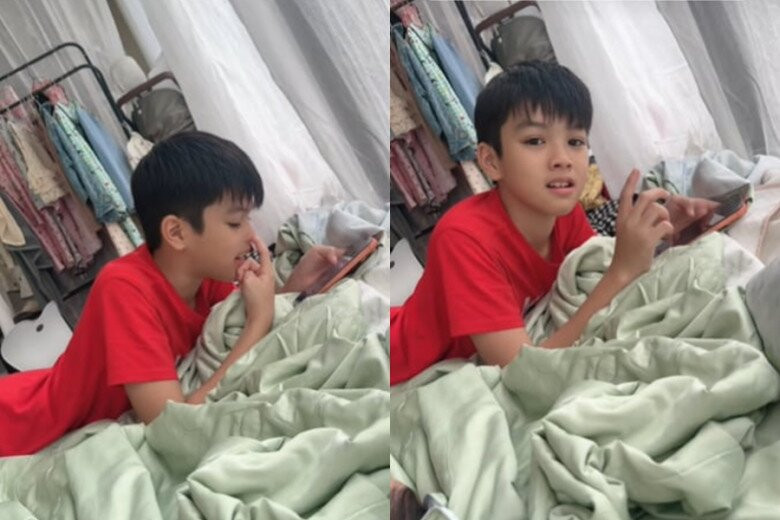 Quỳnh Lương và con trai trong câu chuyện đời thường hài hước.