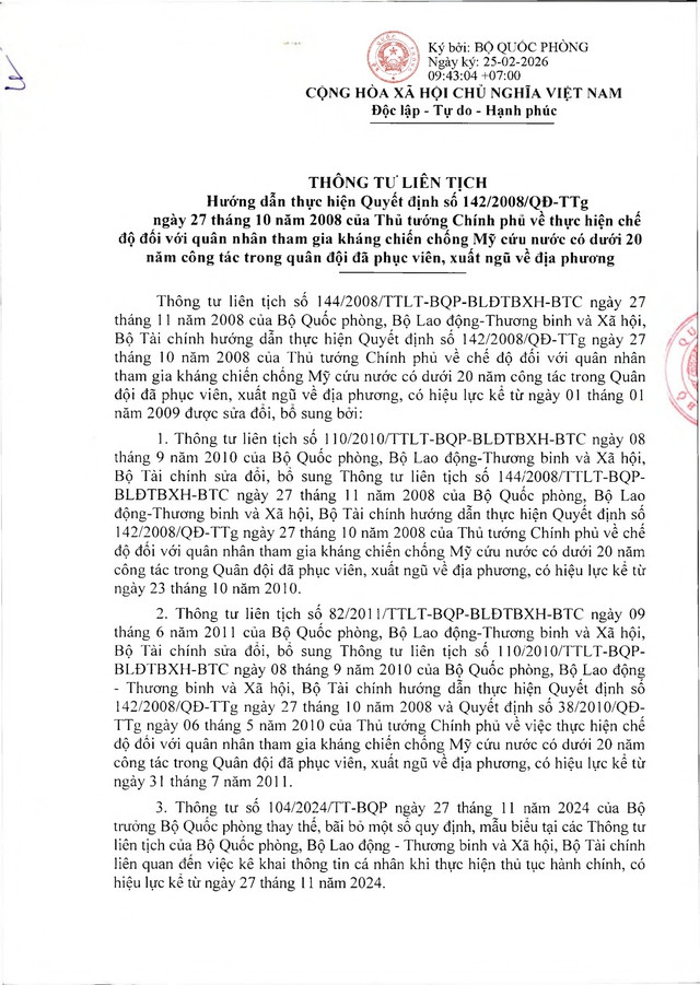Chế độ với quân nhân tham gia kháng chiến chống Mỹ, dưới 20 năm trong quân đội đã xuất ngũ- Ảnh 1.