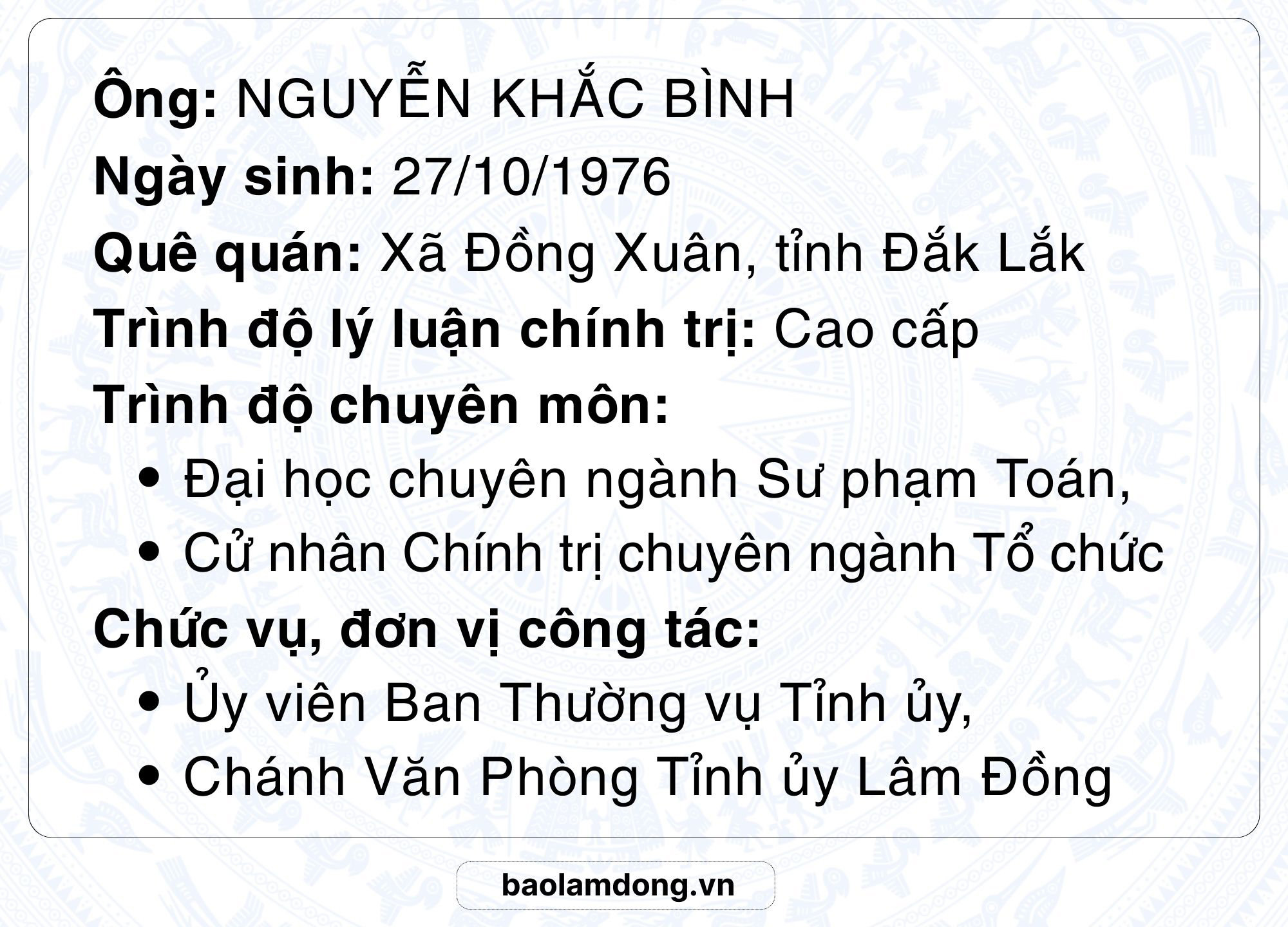 Ông NGUYỄN KHẮC BÌNH info