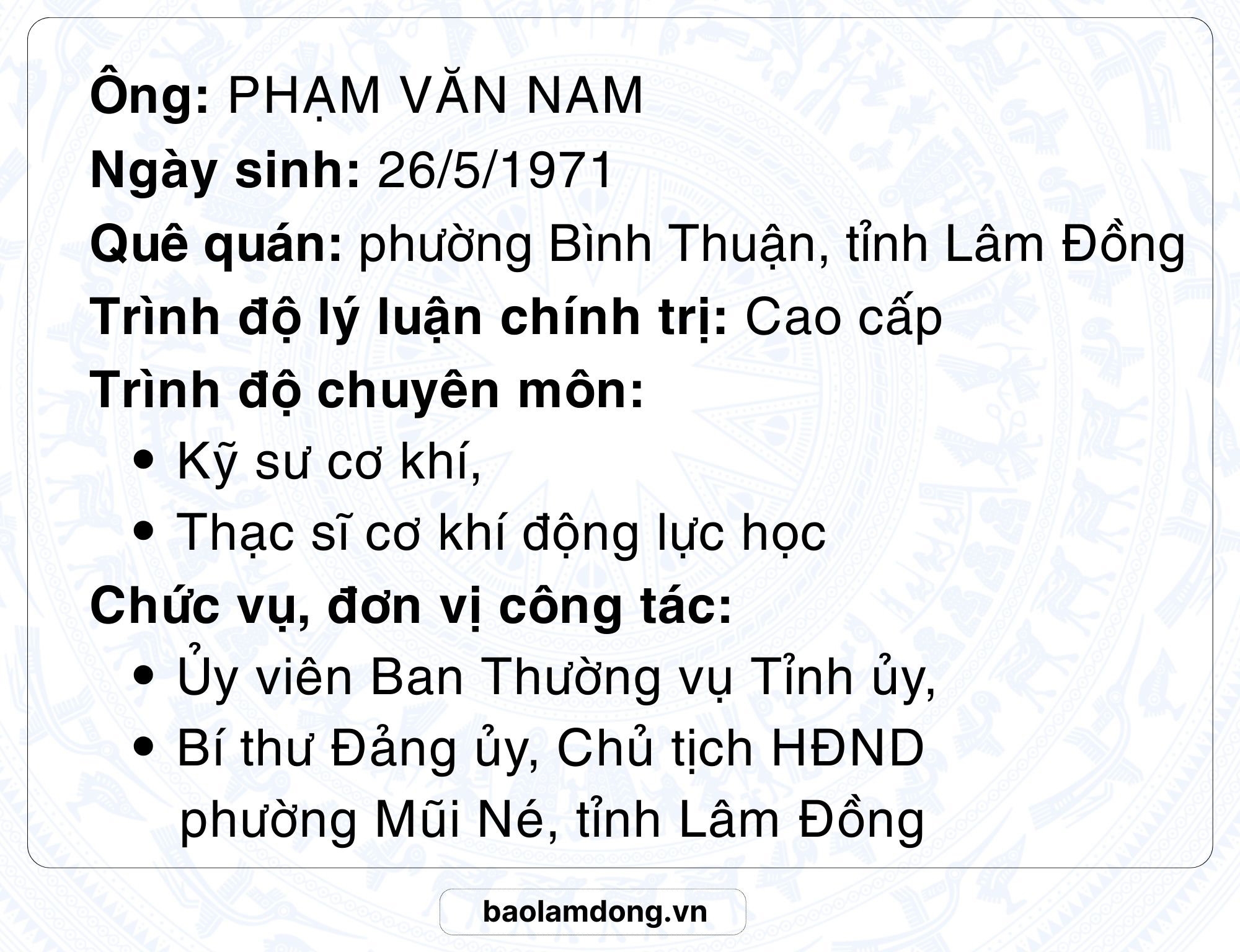 Ông PHẠM VĂN NAM info
