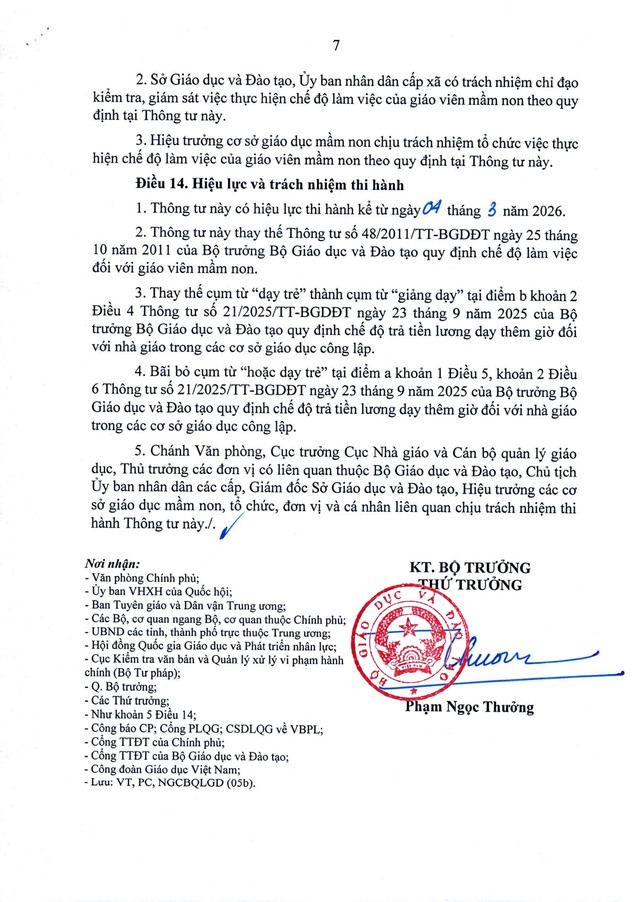 TOÀN VĂN: Thông tư 11/2026/TT-BGDĐT quy định chế độ làm việc với giáo viên mầm non- Ảnh 8.