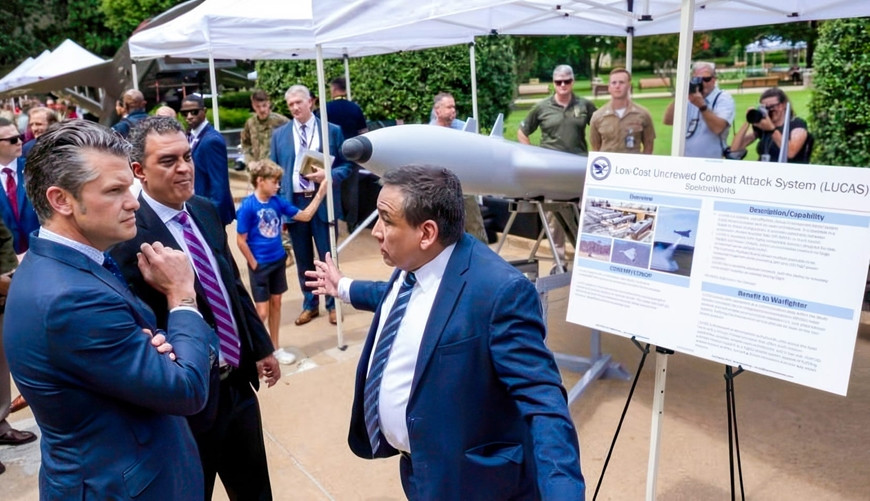 Bộ trưởng Pete Hegseth nghe giới thiệu về UAV LUCAS