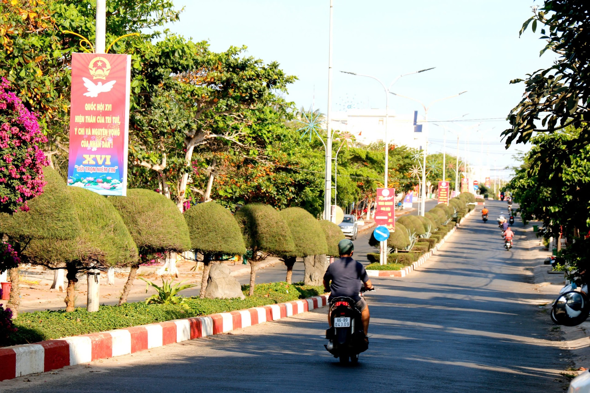 Các tuyến đường tại đặc khu Phú Quý đẹp hơn với cờ và áp phíc tuyên truyền ngày bầu cử (3)