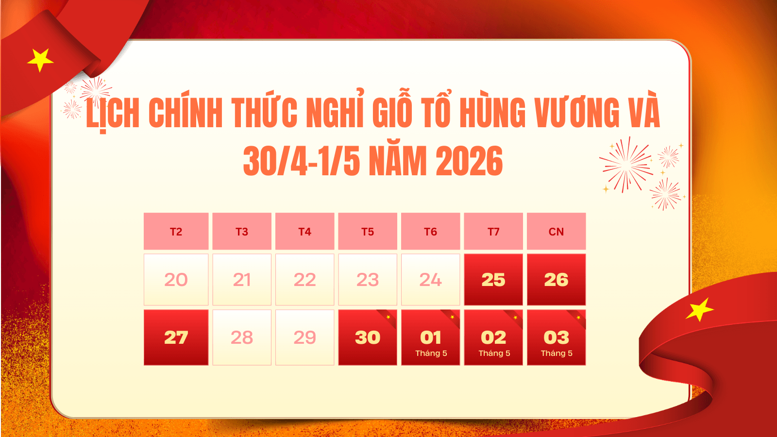 Lịch chính thức nghỉ Giỗ Tổ Hùng Vương và 304-15 năm 2026