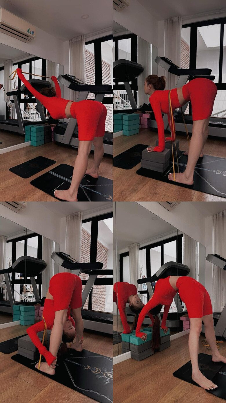 Nhã Phương tập yoga để giữ dáng.