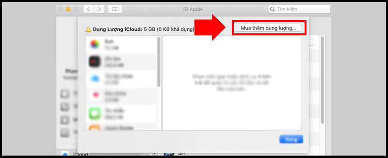 Chọn mua thêm dung lượng trên Mac