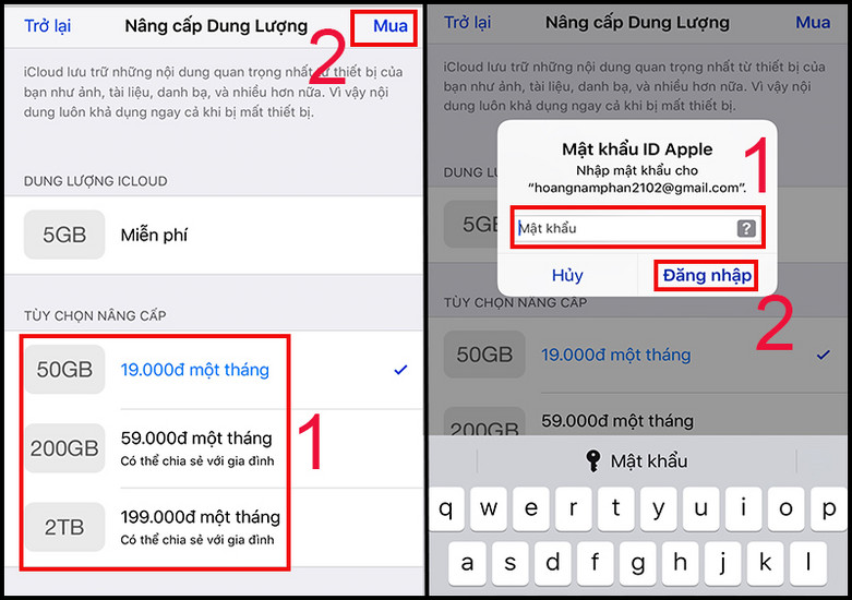 Xác nhận mua gói dung lượng iCloud