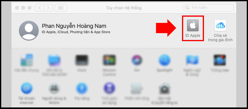 Chọn tên tài khoản ID Apple trên Mac