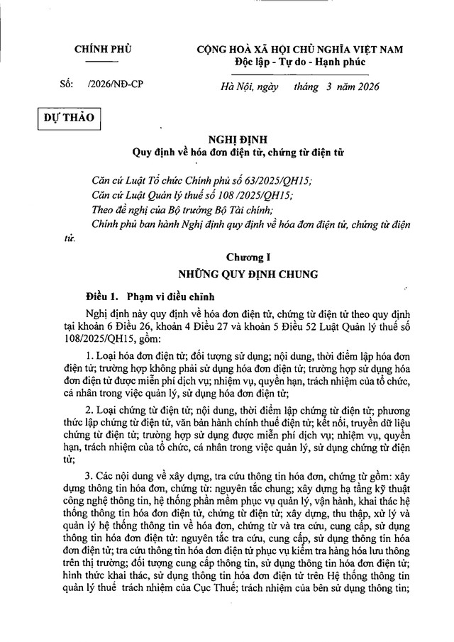 TOÀN VĂN: Dự thảo Nghị định quy định về hóa đơn điện tử, chứng từ điện tử- Ảnh 2.