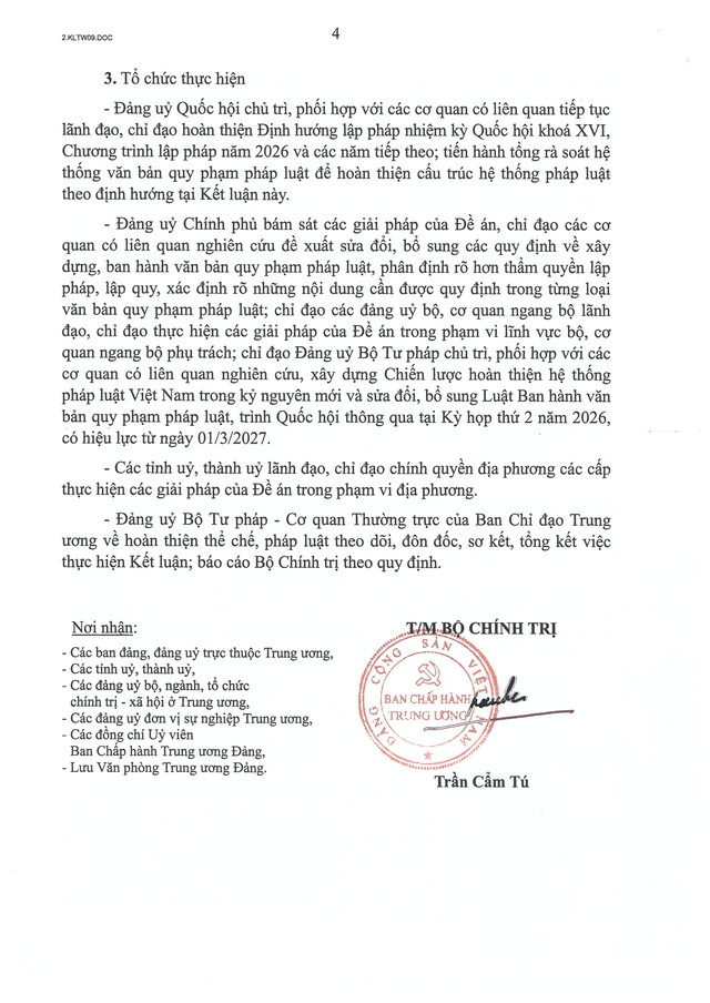 Toàn văn: Kết luận số 09-KL/TW của Bộ Chính trị về hoàn thiện cấu trúc hệ thống pháp luật Việt Nam- Ảnh 4.