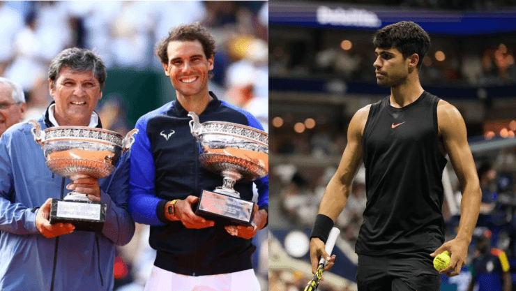 Carlos Alcaraz và HLV Toni Nadal tại sự kiện quần vợt