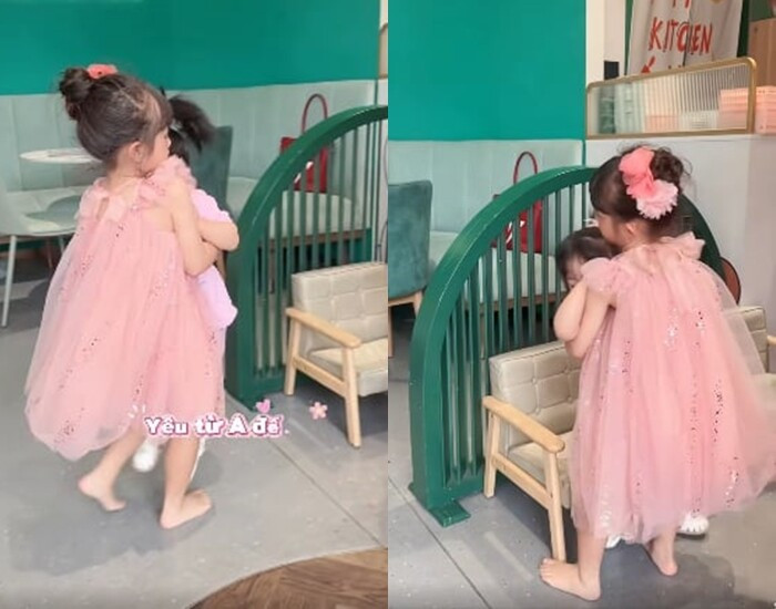 Con gái cả của Đông Nhi đi chơi vẫn luôn chăm sóc em gái.