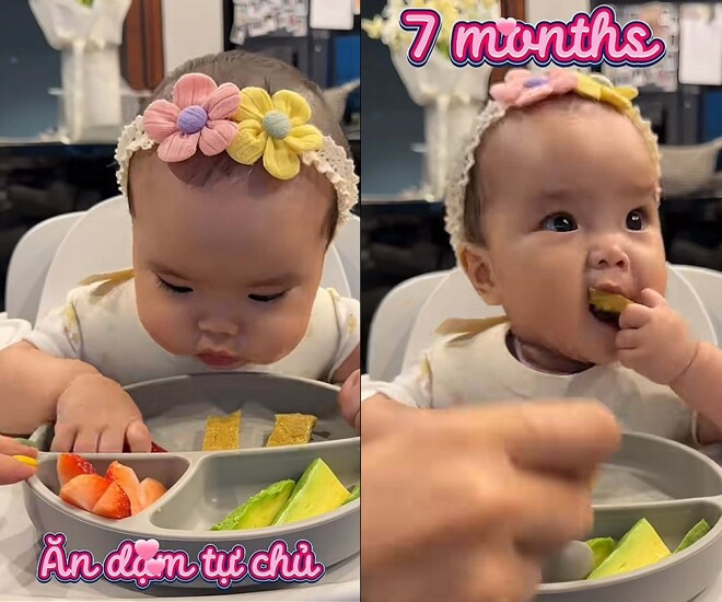 Con gái Ngô Thanh Vân ăn dặm tự chủ ở tháng thứ 7