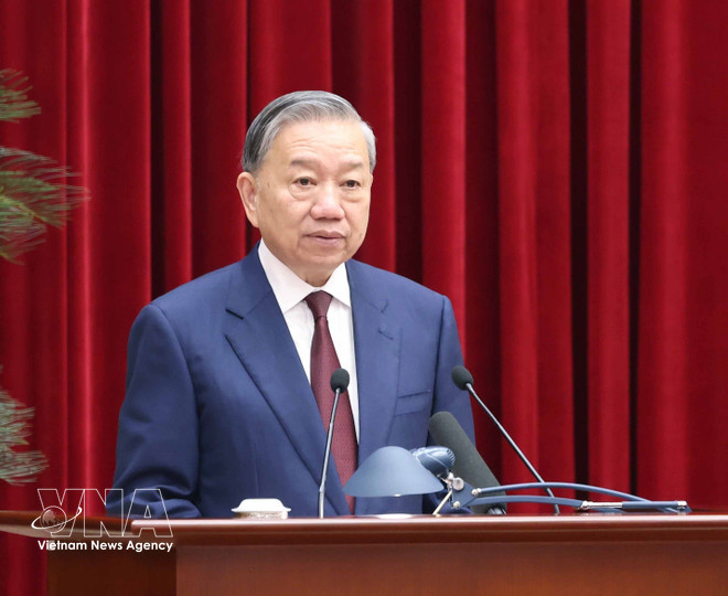 Party General Secretary To Lam speaks at the closing session of the second meeting of the 14th Party Central Committee. (Photo: VNA) vnanet-tong-bi-thu-to-lam-phat-bieu-be-mac-hoi-nghi-lan-thu-hai-ban-chap-hanh-trung-uong-dang-khoa-xiv-anh-ttxvn.jpg