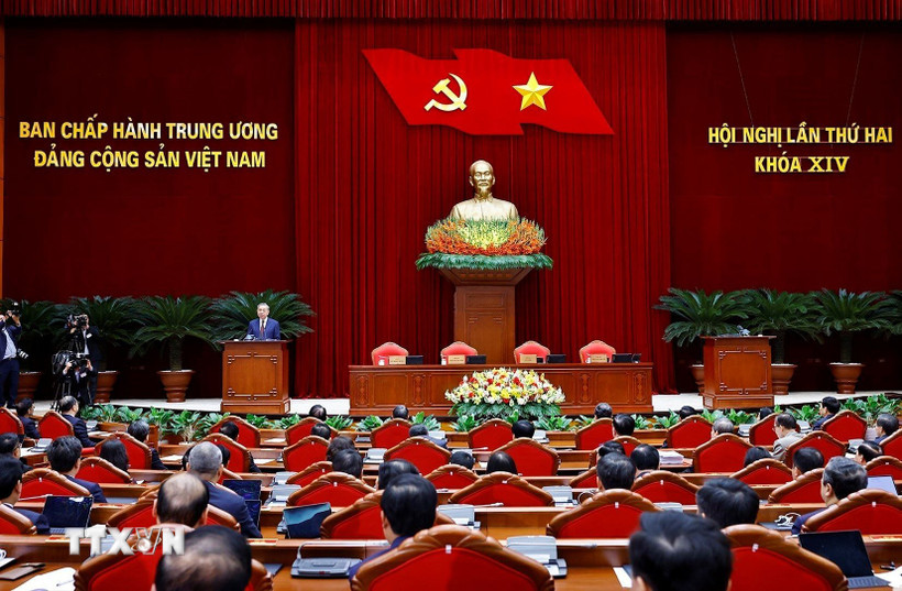 Tổng Bí thư Tô Lâm phát biểu bế mạc Hội nghị lần thứ hai Ban Chấp hành Trung ương Đảng khoá XIV. (Ảnh: Doãn Tấn/TTXVN)