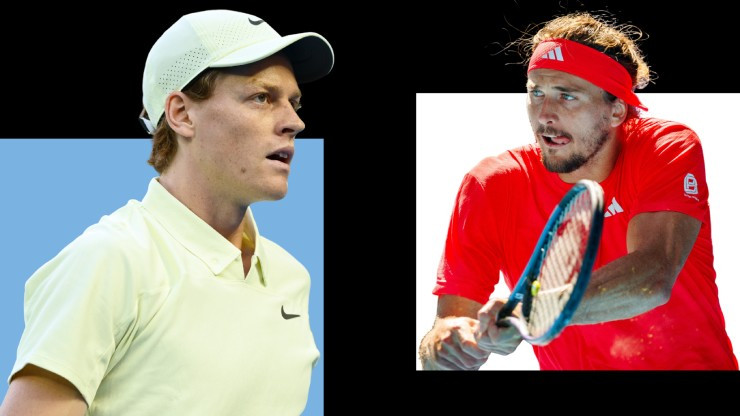 Jannik Sinner và Alexander Zverev trong một pha bóng tại Miami Open