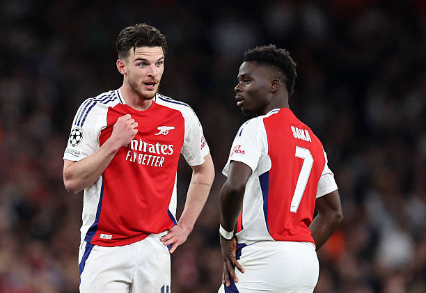 Declan Rice và Bukayo Saka tập luyện tại Arsenal