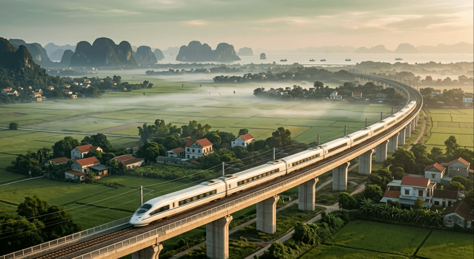 Phối cảnh tuyến đường sắt cao tốc Hà Nội - Hạ Long dự kiến khởi công vào tháng 4/2026