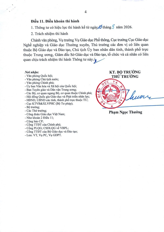 TOÀN VĂN: Thông tư 19/2026/TT-BGDĐT sửa đổi, bổ sung quy định về dạy thêm, học thêm- Ảnh 4.