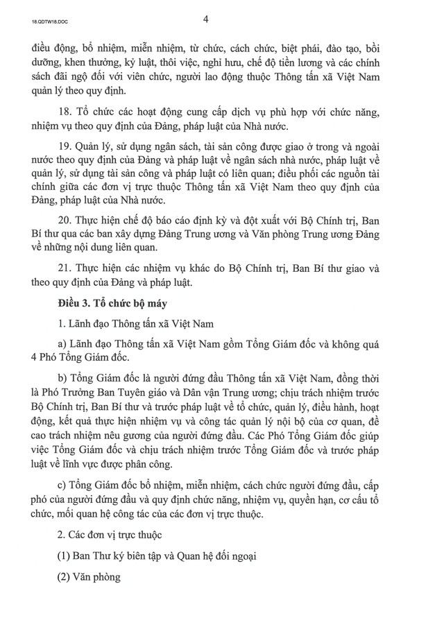 TOÀN VĂN: Quyết định số 18-QĐ/TW về chức năng, nhiệm vụ, tổ chức bộ máy của Thông tấn xã Việt Nam- Ảnh 4.
