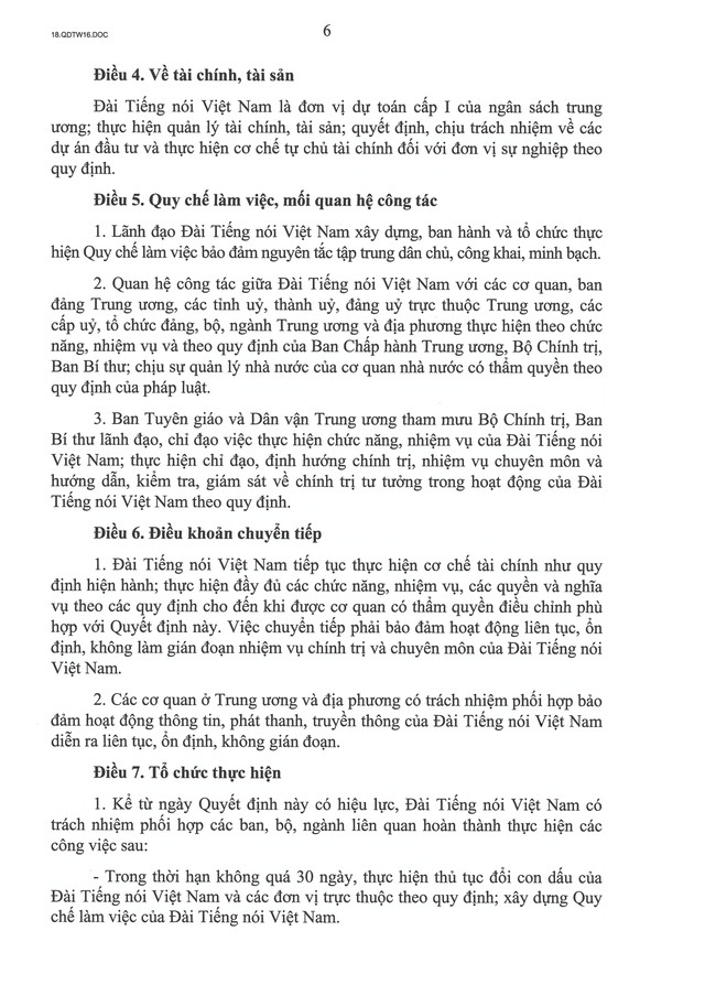 TOÀN VĂN: Quyết định số 16-QĐ/TW về chức năng, nhiệm vụ, tổ chức bộ máy của Đài Tiếng nói Việt Nam- Ảnh 6.