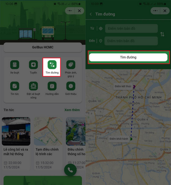 Nhập thông tin lộ trình trên Go Bus