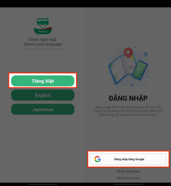Đăng nhập ứng dụng BusMap