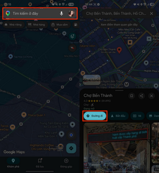 Nhập địa điểm và chọn chỉ đường trên Google Maps