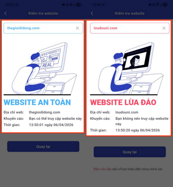 Kết quả cảnh báo website lừa đảo từ nTrust