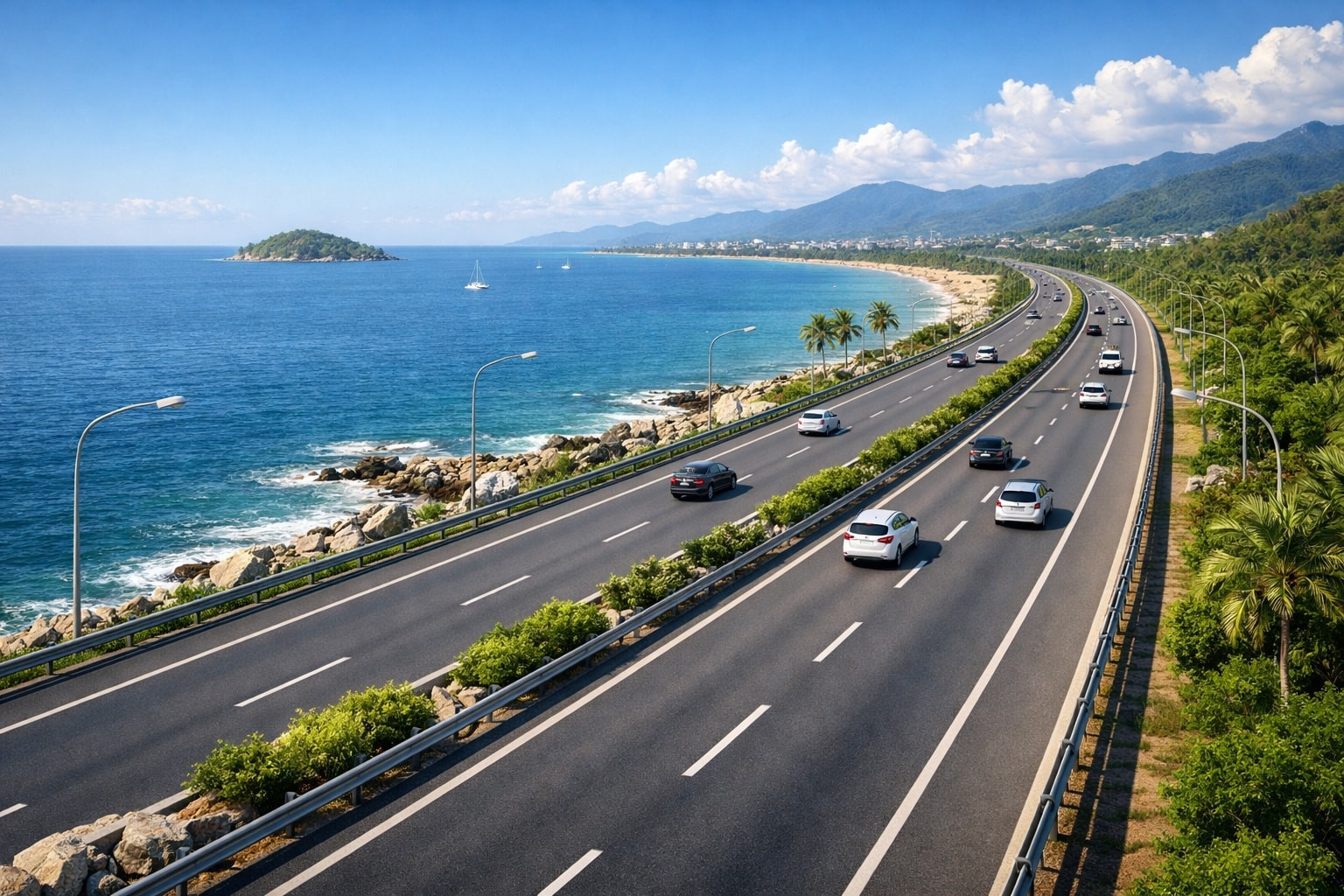 Phối cảnh minh họa tuyến cao tốc ven biển tại khu vực miền Tây