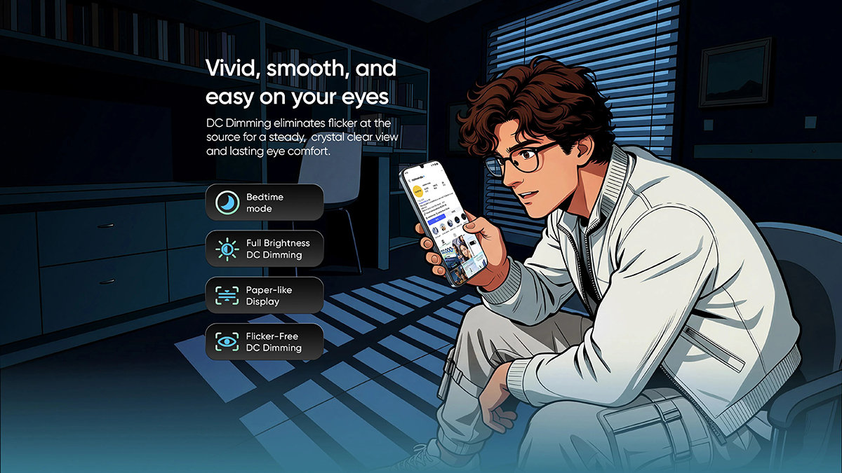 Màn hình realme Narzo 100 Lite 5G hỗ trợ tần số quét 144Hz và nhiều chế độ bảo vệ mắt người dùng